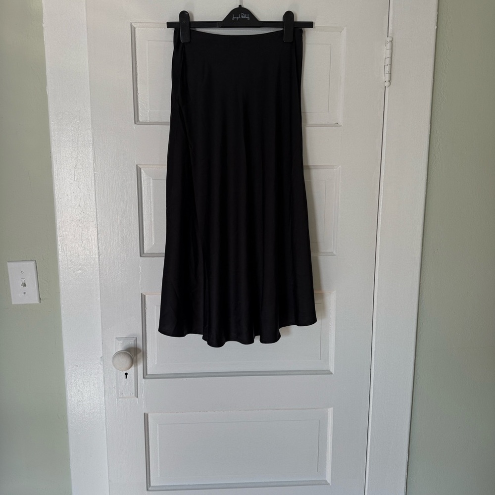 Black Fluted Satin Midi Skirt